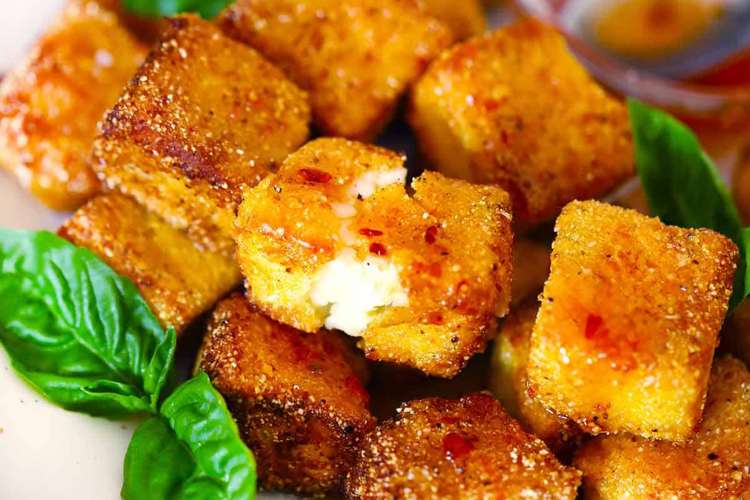 fried halloumi bites with spicy honey is a punch of both sweet and savory