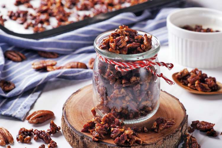 honey roasted pecans are a versatile healthy super bowl appetizer