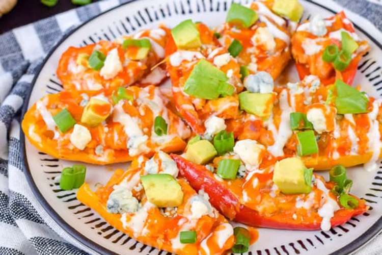 buffalo chicken pepper nachos are a flavorful healthy game day appetizer