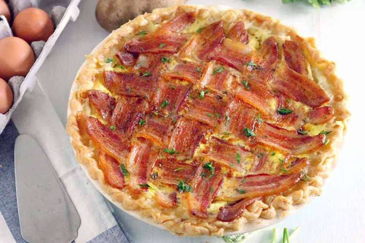 this make ahead breakfast with lattice bacon crust is a savory make ahead christmas breakfast idea