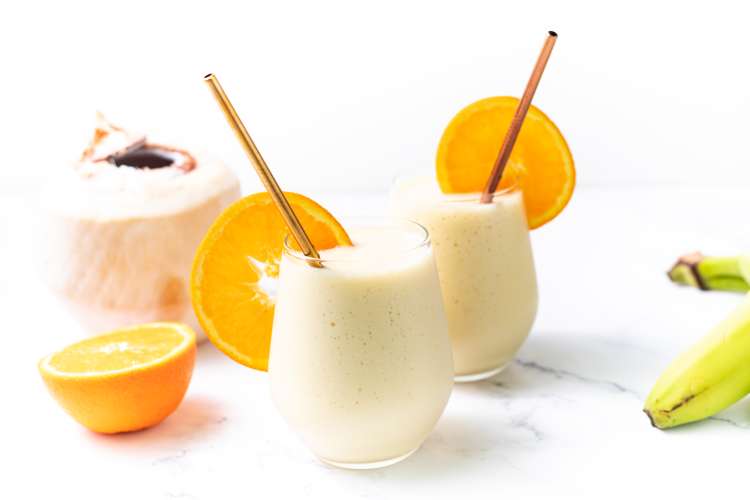 mango banana smoothie is a refreshing gluten free snack for kids