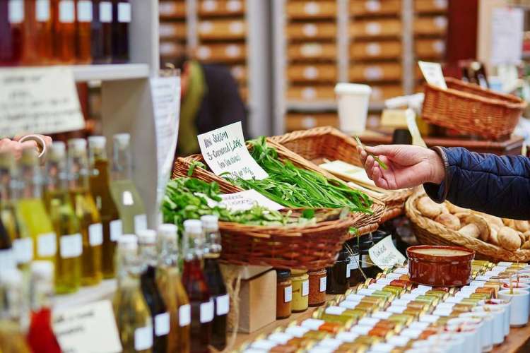 shopping at an indoor market