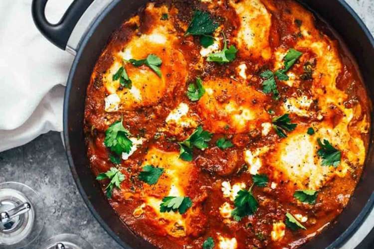 this one pot spicy eggs and potatoes are inspired by classic shakshuka