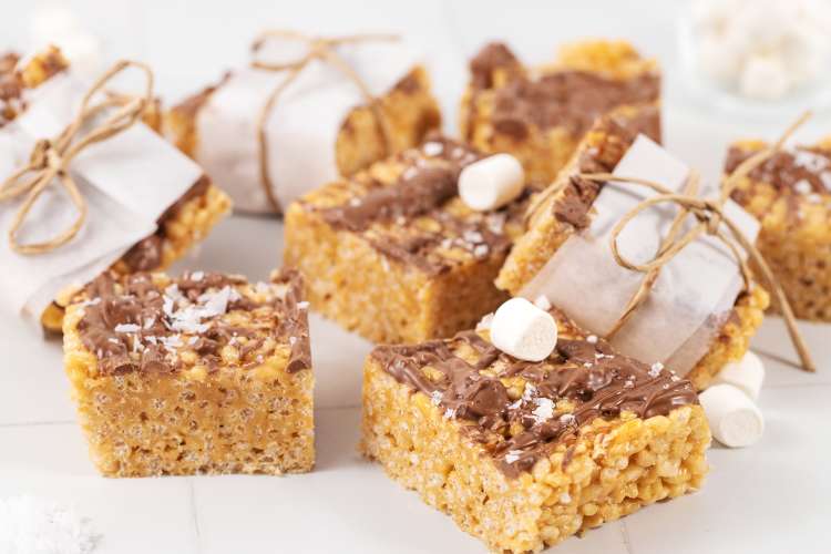 peanut butter rice krispie treats are a sweet and salty gluten free snack