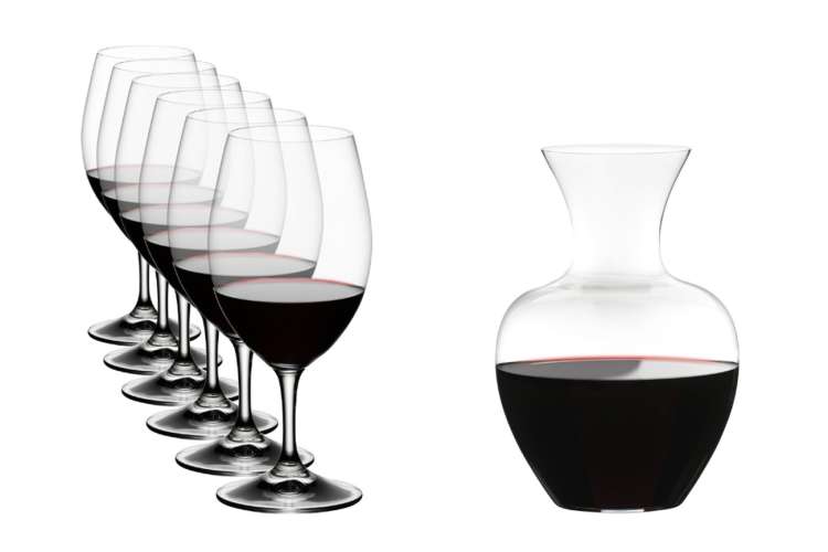 the Riedel Ouverture Magnum 7 Pc Wine Glass and Decanter Set comes with some of the best wine glasses