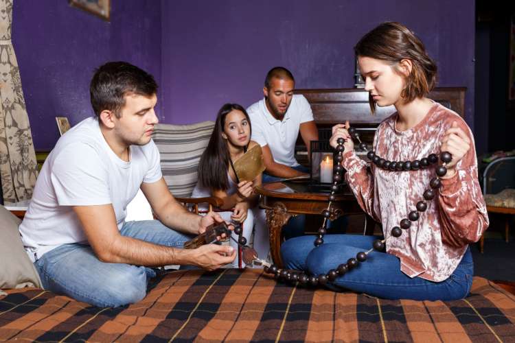 a group taking part in an escape room