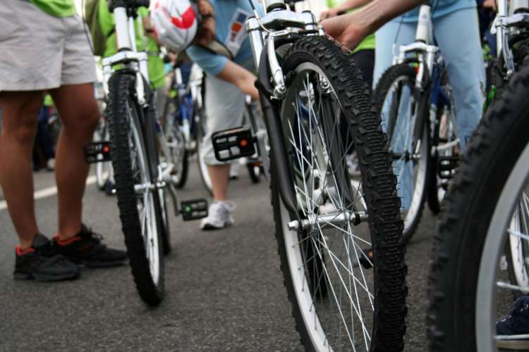 a group of people on bikes