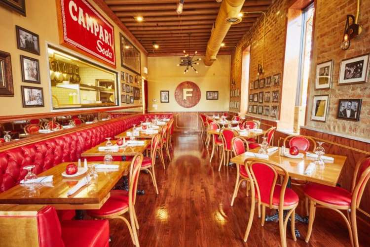 the red interior of an Italian restaurant