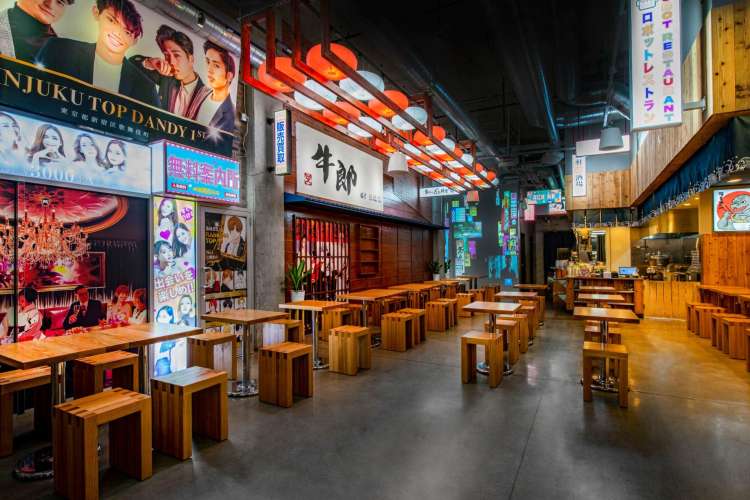 the street-style decor of a ramen restaurant