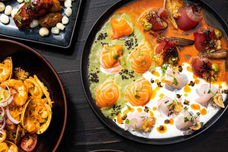 plates of seafood dishes