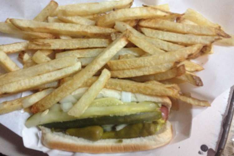 a hot dog and fries