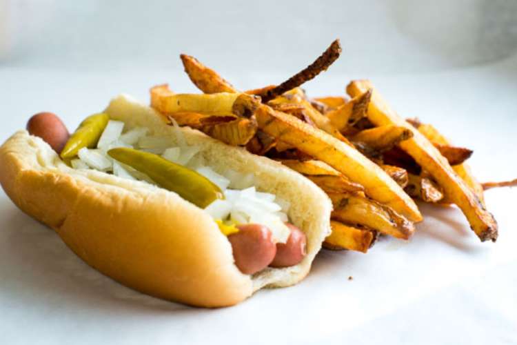 a hot dog and fries