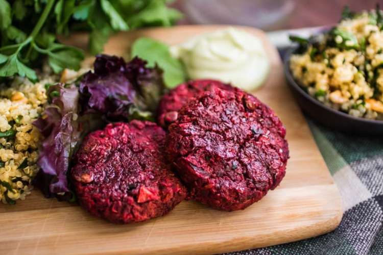 beet falafel with tahini sauce