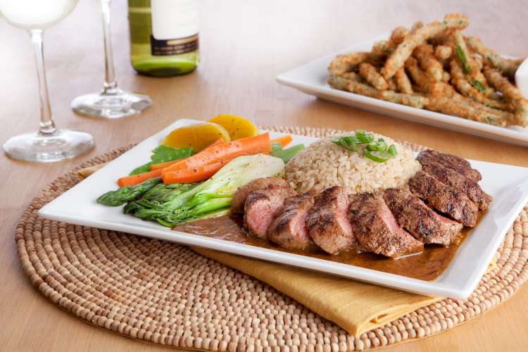 tri-tip beef over vegetables with rice