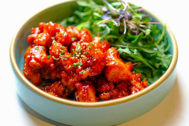 a plate of Korean spicy barbecued chicken