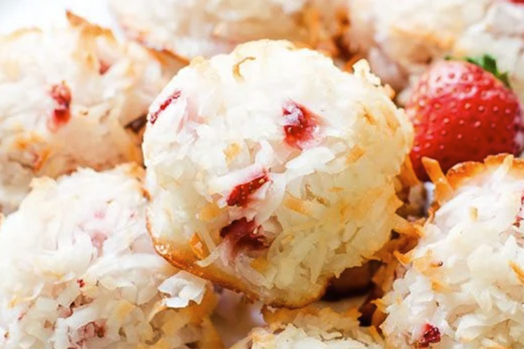 strawberry coconut macaroons are chewy on the inside and crisp on the outside