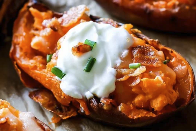 loaded sweet potato skins are a delicious twist on the classic super bowl appetizer