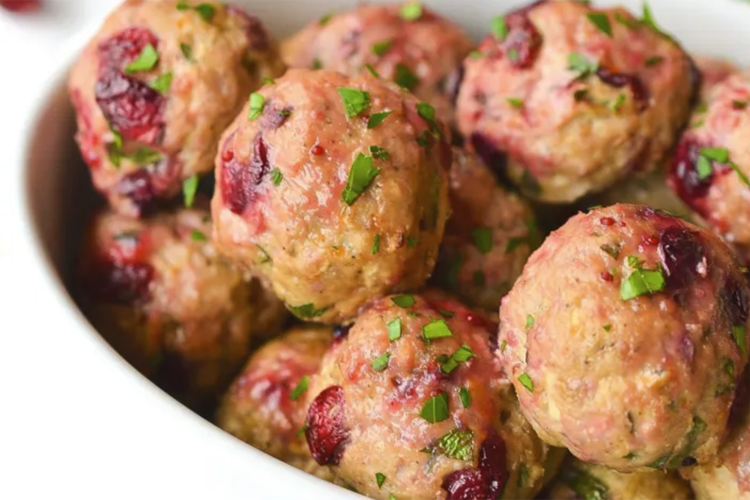 turkey and cranberry meatballs combine the signature flavors of thanksgiving dinner