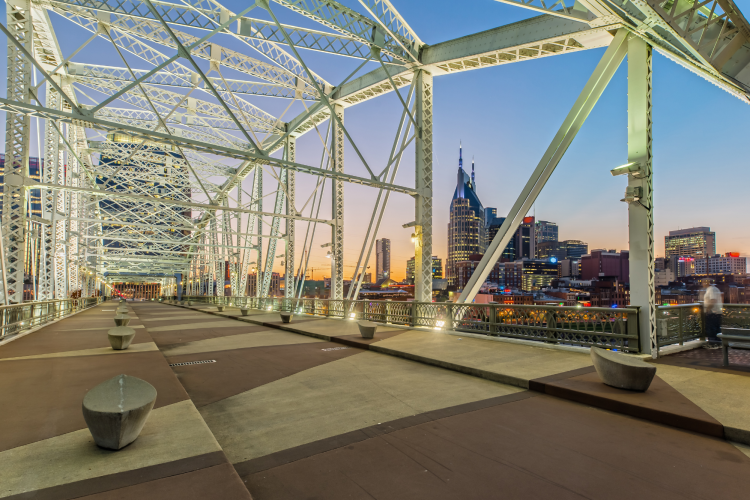 Nashville's Seigenthaler Pedestrian Bridge at sundown