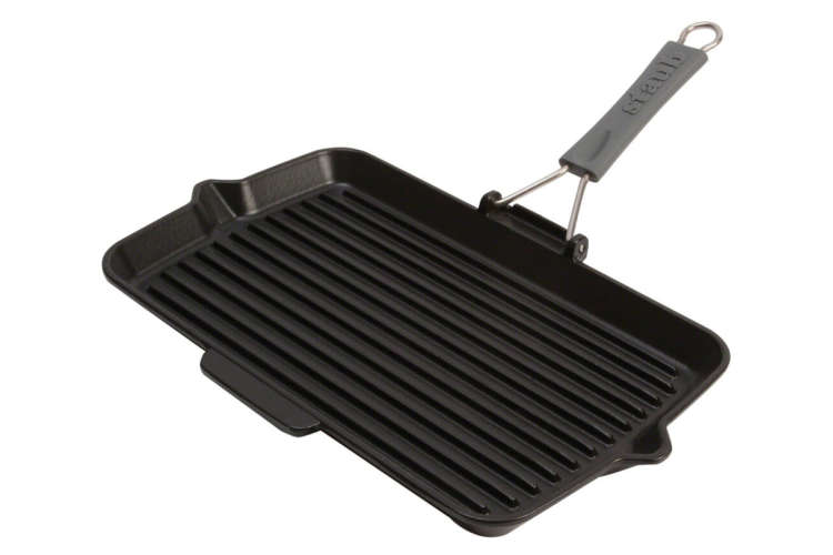 the Staub Rectangular Cast Iron Folding Grill Pan is one of the best grill pans