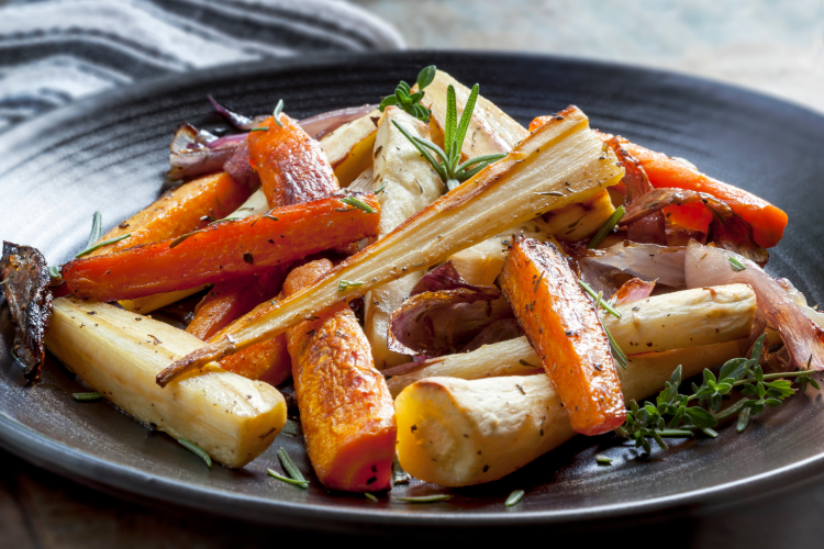 fall root vegetables plated on a dish