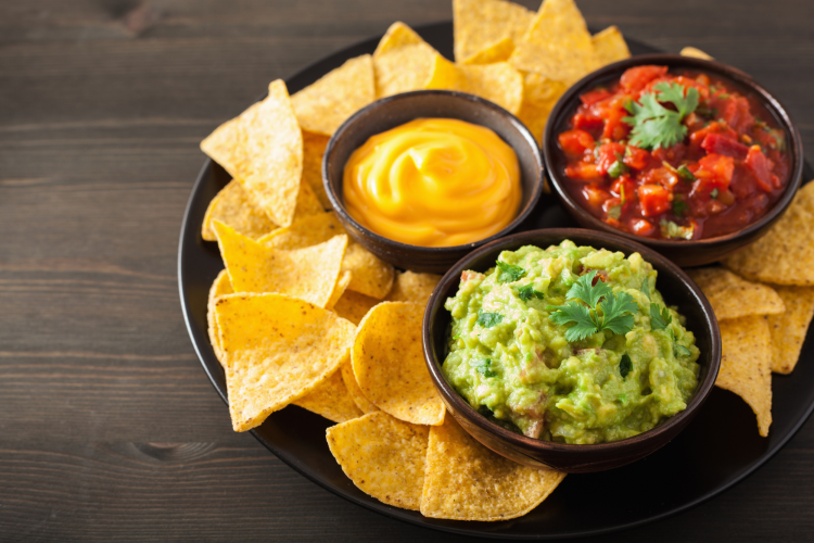 guacamole, queso and salsa