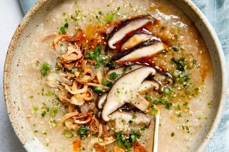 vegan congee is a versatile savory vegan breakfast idea