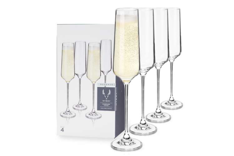 Viski European Crystal Champagne Flutes, Set of 4