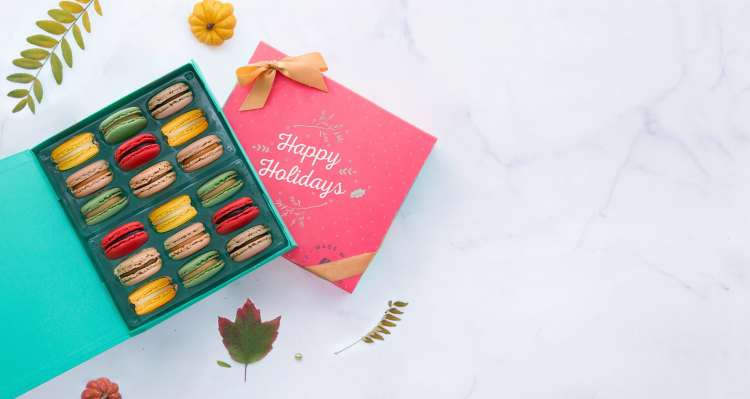 gratitude gift box of holiday macarons