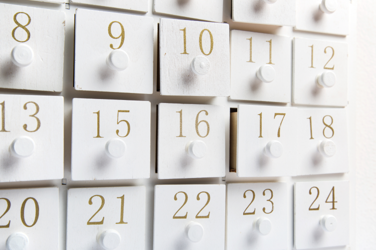 white wooden advent calendar drawers