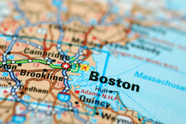 map of boston with pushpin