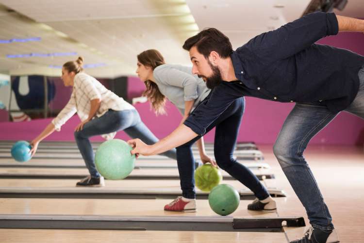 group of friends bowling