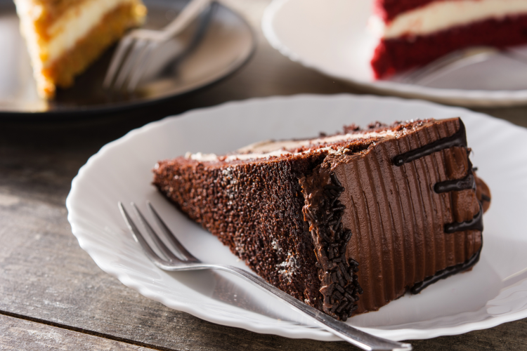 slice of chocolate cake on a plate