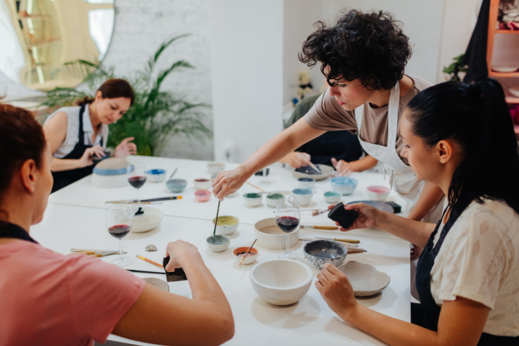 colleagues taking a ceramics class