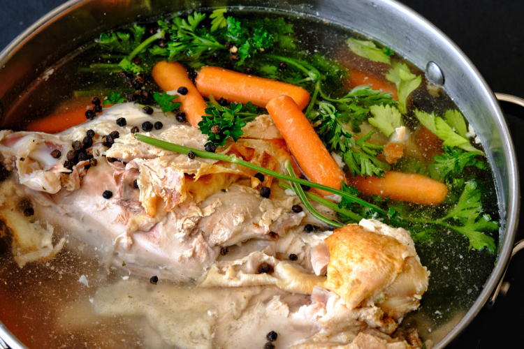 chicken stock in a pot