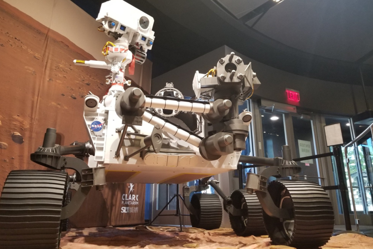 a life-sized Mars Rover on display in Clark Planetarium