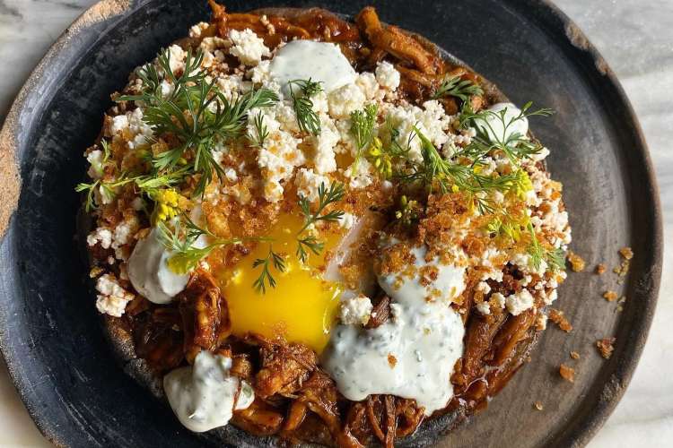 eggs over pulled pork at claro in nyc