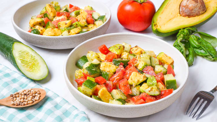 cucumber tomato avocado salad is a fresh and healthy mexican side dish