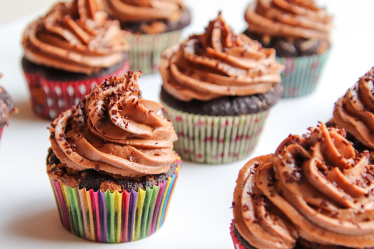 chocolate cupcakes with sprinkles for a graduation party