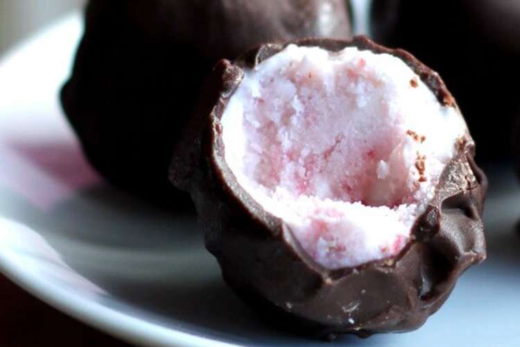 dairy free strawberry ice cream bon bons are a delightful bite sized frozen strawberry dessert