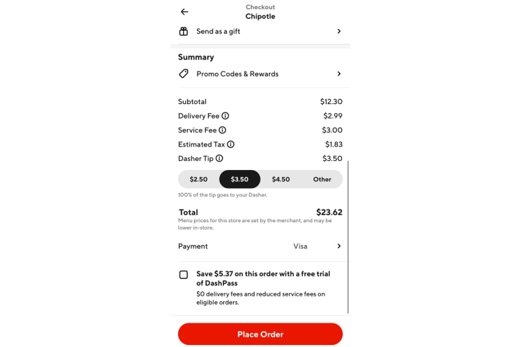 doordash checkout