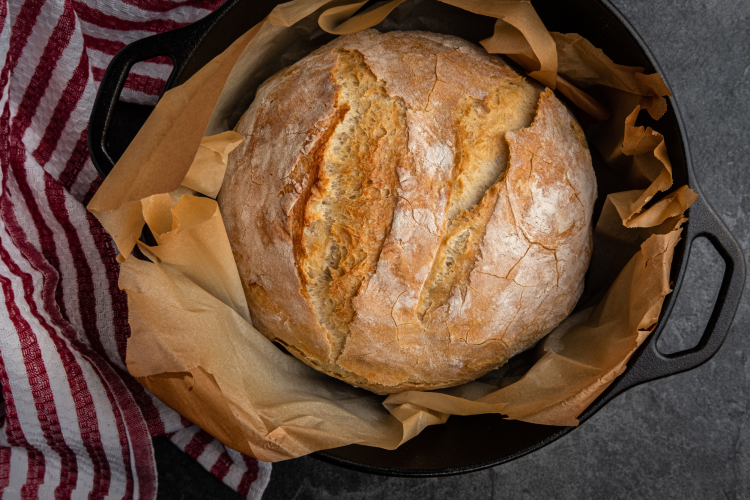 bread baking in a dutch oven