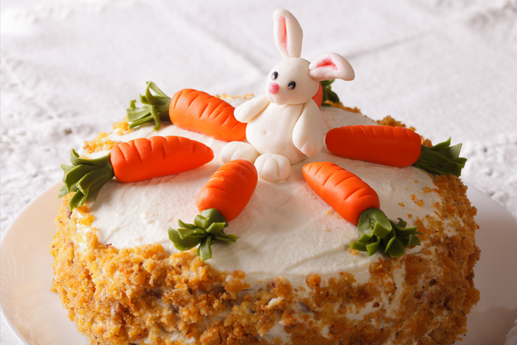 carrot cake with fondant bunny decoration