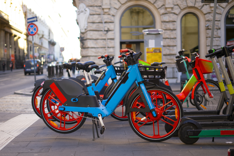 electric bikes charging in a city