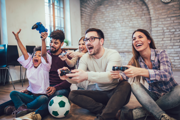 staff playing video games in the office