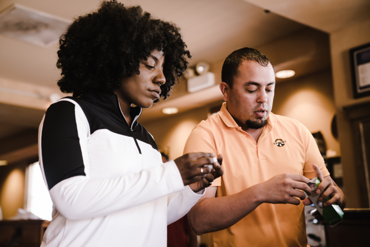 couple playing an escape room