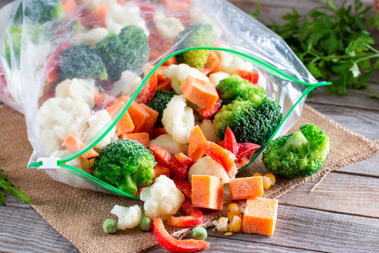 ziplock bag of frozen vegetables