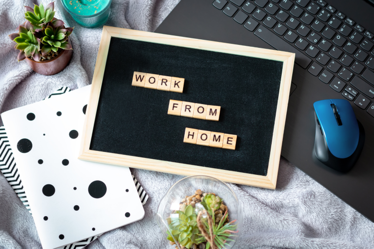 work from home letterboard and workspace