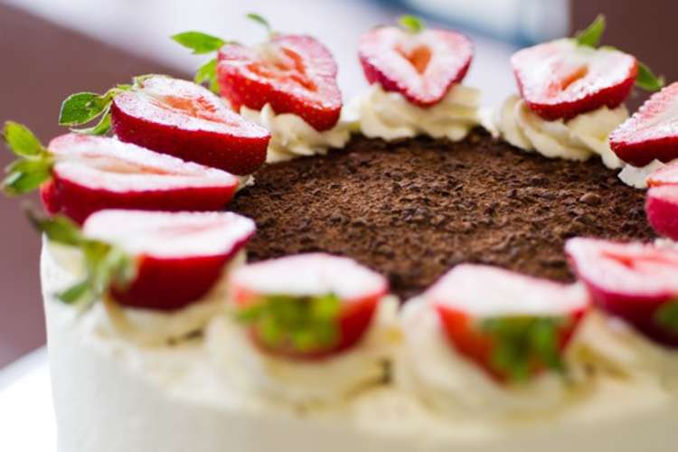 cake with strawberries from upper crust bakery