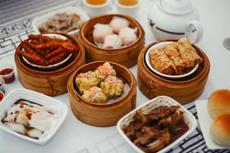 Various meals from Golden Unicorn, a place to get dim sum in Chinatown, NYC